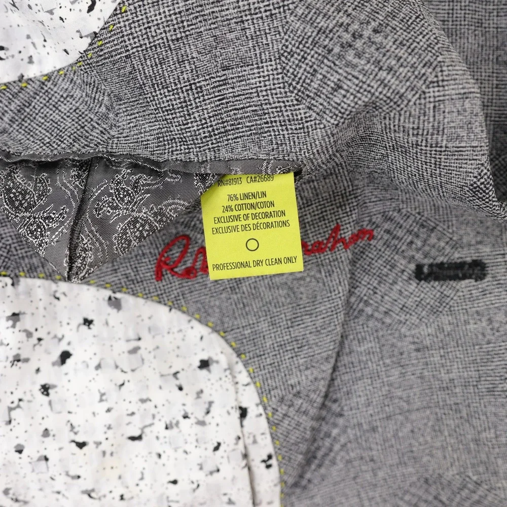 Robert Graham Sport Coat Blazer Mens 40R Classic Fit Linen Cotton Gray Plaid